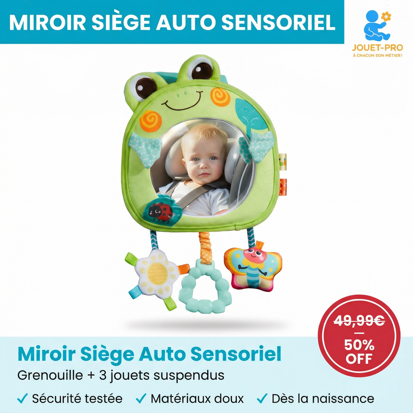 Pack Éveil Bébé Voiture 2-en-1 – Miroir Auto Sensoriel & Jouet Montessori 0-12 mois | JOUET-PRO