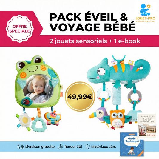 Pack Éveil Bébé Voiture 2-en-1 – Miroir Auto Sensoriel & Jouet Montessori 0-12 mois | JOUET-PRO